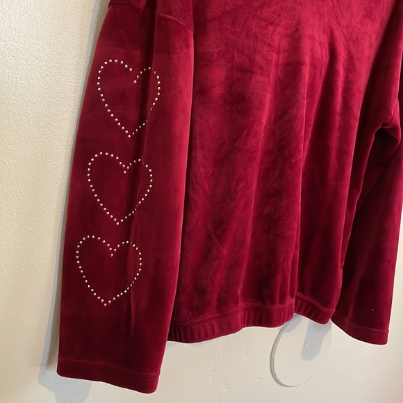 Xtraordinary Velour Track Suit, Deep Red w/ bedazzled Hearts on Sleeve, girls M - Picture 5 of 14